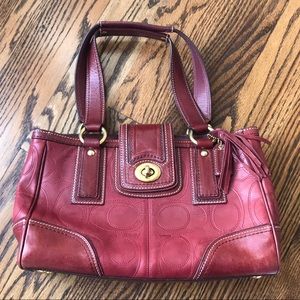 Coach red signature leather handbag
